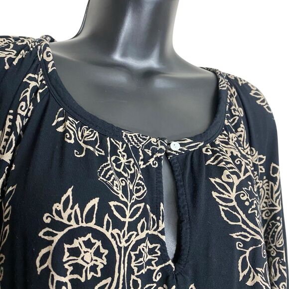 Lucky Brand Top Womens 2X Black Tunic Keyhole 3/4 Sleeve Peasant Stretch Boho - Picture 10 of 16
